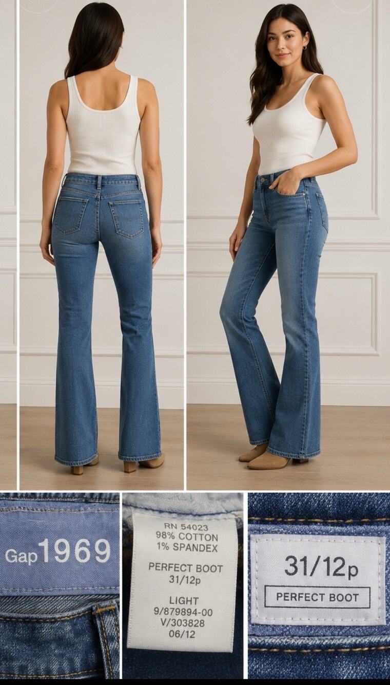 Y2K Indie Sleaze 2000s Gap 1969 Bootcut Petite Jeans Size 12P Light Wash Denim